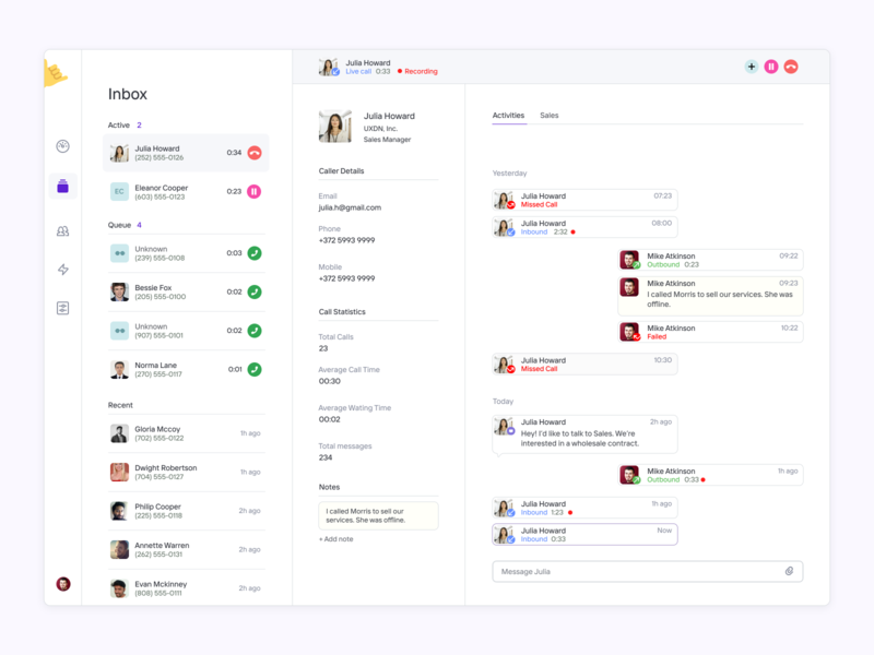 Inbox for 🤙Call center app call center calls chat complex contact center contacts crm customers erp history inbound inbox product product design ui ui design ux