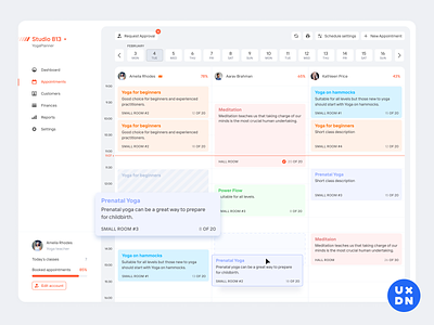 Calendar view for YogaPlanner booking booking app booking system bookings calendar calendar app calendar design calendar ui calender complex crm crm dashboard crm portal crm software dashboad dashboard ui erp planner product design yoga