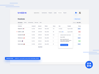 Invoices for UXDN complex crm finance finance app finances financial financial app invoice invoice design invoice funding invoice template invoices product design ux uxdn