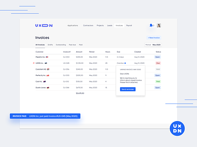 Invoices for UXDN complex crm finance finance app finances financial financial app invoice invoice design invoice funding invoice template invoices product design ux uxdn