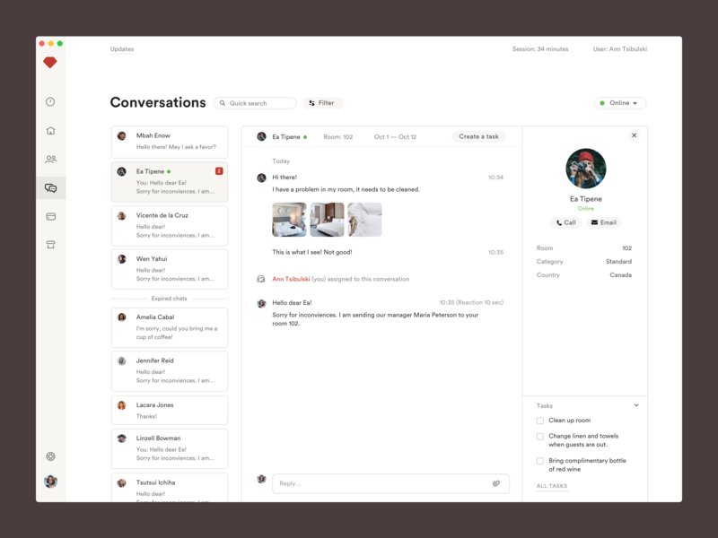 Chat with clients chat chat app conversation crm dashboad dashboard dashboard ui desktop helpdesk hotel interface management messenger messenger app product product design saas ui ux uxdn