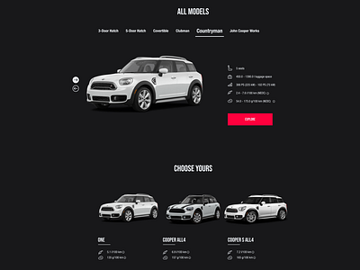 MINI Cooper Redesign, Models page app car design designer homepage minicooper ui uiux ux web webdesign