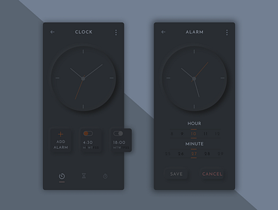 Neumorphic Alarm Clock alarm clock android ui app concept design illustration mobile ui neumorphic neumorphism ui uiux user experience userinterface