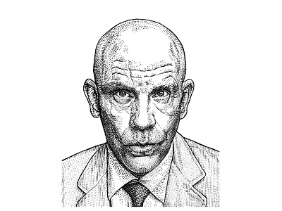 John Malkovich ink portrait stippling