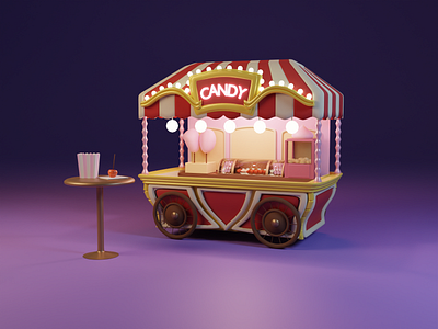 Funfair - Candy stall 3d illustration lowpoly