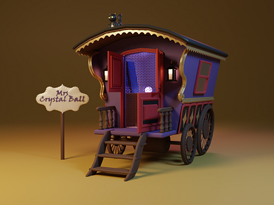 Funfair - Fortune's teller kart 3d illustration lowpoly