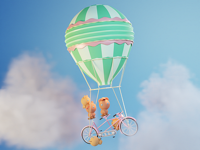 Balloon ride 3d illustration lowpoly
