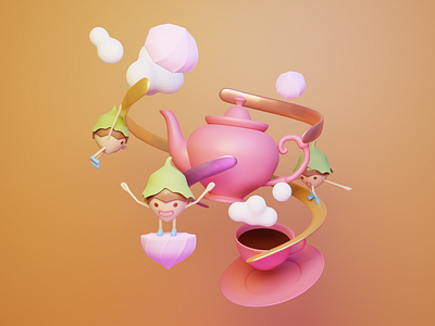 Tea time 3d blender illustration lowpoly