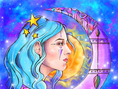 Fantasy illustration with space theme astrology cosmic cosmos digital illustration digitalart icon illustration moon space stars sun