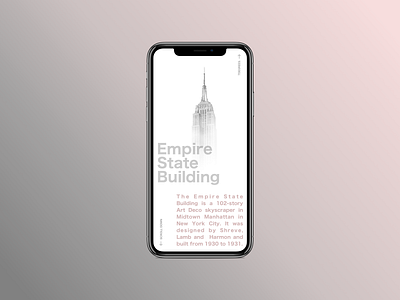 Empire State Building App app building clean design clear design description design empire state empire state building entrance fog minimalism mobile app news newspaper pink scroll scrollbar tower ux white