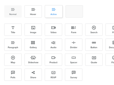 Element Icons gallery icons image map paragraph product search share slideshow text video weebly