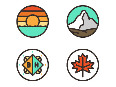 Icons badge icon illustration leaf mountain sunset