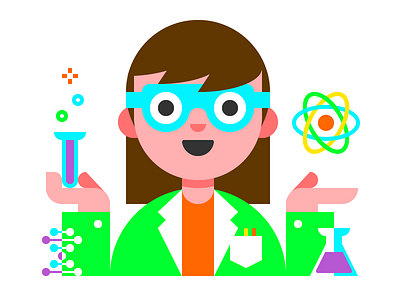 Young Scientist atom character dna illustration party science
