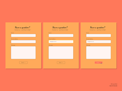 Daily UI #28: Contact Us active state contact form cta button customer support daily ui dailyui dailyuichallenge day 28 flat form design form field hover effect mockup orange prototyping sunset typography usability user experience design uxui