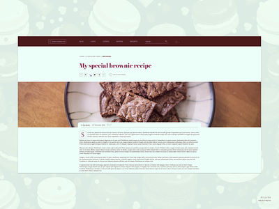 Daily UI #35: Blog Post article page breadcrumbs brown clean design dailyui day 35 dessert dribbble popular flat design food minimalist mint navigation bar recipe simple social share typography usable ux design uxui