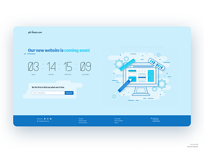 Daily UI #48: Coming Soon blue countdown timer dailyui dailyuichallenge day 48 desktop ui dribbble popular ecommerce flat design footer illustration mockup newsletter sign up form simple clean interface social media typography update user experience design website redesign