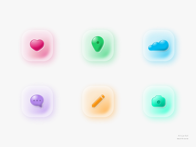 Daily UI #55: Icon Set aurora ui camera challenge cloud colorful dailyui dailyuichallenge day 55 dribbble popular frosted glass glass glassmorphism heart icons location pin message bubble pencil realistic uiux uxui