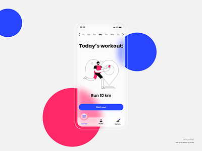 Daily UI #62: Workout of the Day agenda aurora ui bottom nav bar calendar dailyui dailyuichallenge day 62 dribbble popular fitness app frosted glass glassmorphism high fidelity mockup jogging mobile application design notification sports typography user experience design uxuidesign vibrant colors