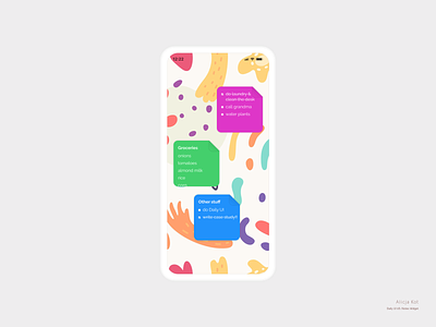 Daily UI #65: Notes Widget abstract pattern blue green challenge checkmark dailyui dailyuichallenge day 65 hifi mobile app design mockup pink sticky note todo list uiux usability user interface ui ux design uxui vibrant colors widgets