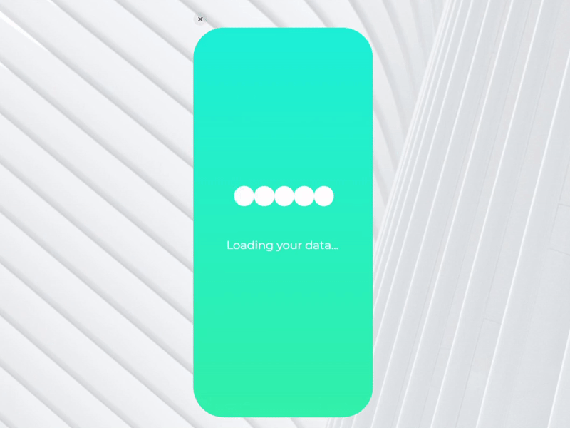 Daily UI #76: Loading... animated animation blue dailyui dailyuichallenge day 76 dots gradient green loading screen minimalism mobile app design motion graphics newtons cradle simple clean interfance ui uiux uxui web design white