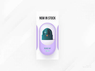 Daily UI #96: Currently In-Stock 3d abstract claymorphism daily ui 96 dailyui dailyuichallenge dark green day 96 e commerce ecommerce fashion graphic design hat in stock minimalist mobile design purple swipe turquoise winter