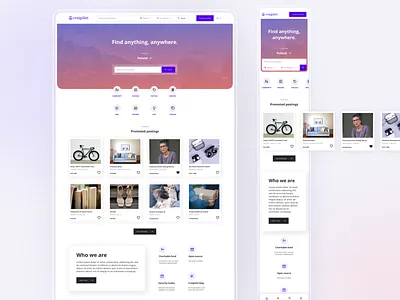 Craigslist Redesign branding challenge cta button design e commerce ecommerce gradient graphic design landing page logo mobile design mockups purple rebranding search bar ui uiux uxui visual identity web design