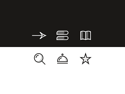 Icons for a Book App arrow bell book branding dark grey dark mode feed graphic design halftone icon design magnifying glass minimalist mobile design notifications rating reading app search star ui user experience design