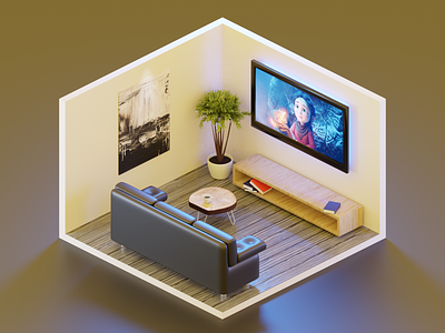 Cozy Living : Isometric Room 3d 3d art 3d graphic blender blender3d design diorama isometric isometric illustration render room