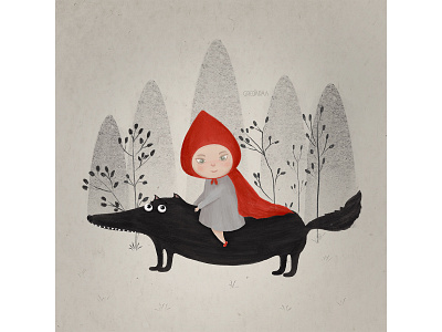 Little red riding hood and wolf art artist artwork character cute draw drawing flower illustration red wolf