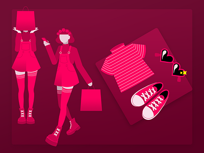 Girl Shopping Clothes - Flat Illustration
