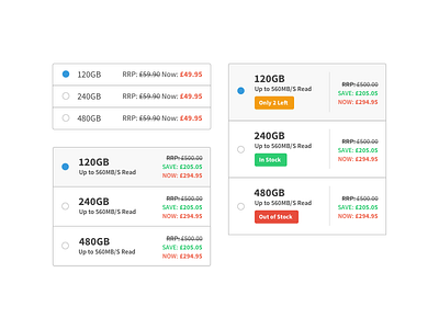 Product Selection choose clean e commerce flat minimal notice selection shop stock level ui usability ux