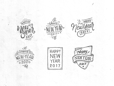 Happy New Year 2017 badge lettering new year pencil retro sketchbook sketching