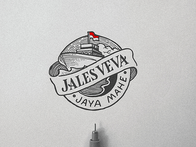 Jalesveva Jayamahe badge drawing emblem lettering logo sketching
