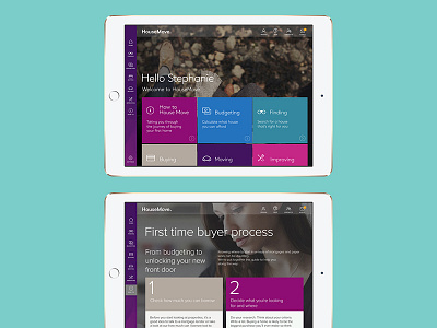 HomeMove Dash & Educational seciton. app dashboard education finance fintech first time buyer home buyer london natwest property ui ux