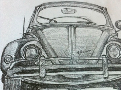 VW bug sketch art hand drawn pencil sketch vw