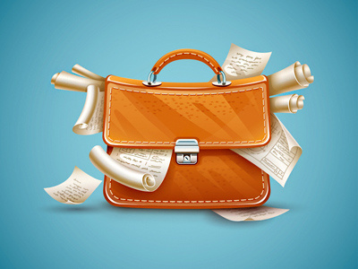 Briefcase with papers. Vector