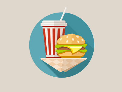 Hamburger and soda in paper cups. Vector illustration