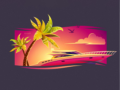 Luxury rest on yacht boat illustration palms travel tropical vector yacht