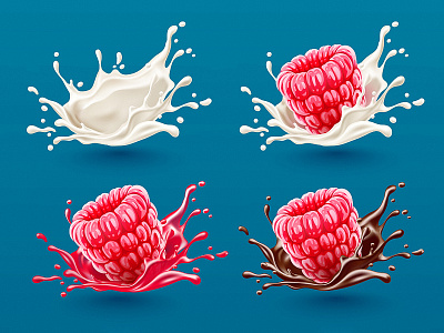 Splashes and raspberry food gradient mesh illustration illustrator milk splash vector