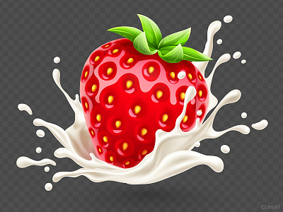 Strawberry in the yoghurt splash fruit icon illustration milk product splash strawberry vector yoghurt