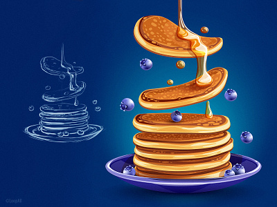 Pancakes with blueberries and maple syrup design food illustration pancakes realistic vector