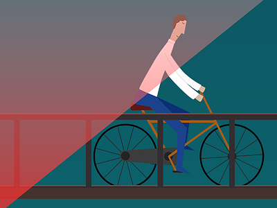 Biking on the bridge bicycle binary bridge illustrator light man red