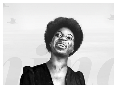 Nina Simone black white blues brushes illustration jazz music nina portrait simone