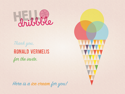 Woop Woop, hello Dribbble! childhood hello dribbble ice cream illustration illustrator invite minimalistic simple thanks