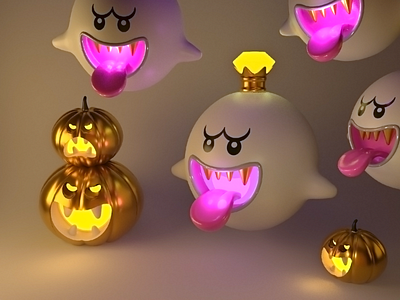 Nintendo Studio Light warm: Boo gang arnoldrender book c4d character design dribbble ghosts halloween haunted jackolantern kingboo maxon nintendo pumpkin spooky supermario warmligh