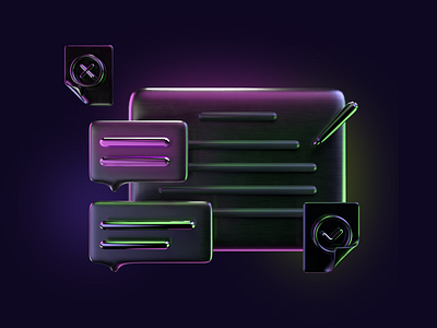 3D icon: discussion 3d icon 3d icon set 3d illustration arnold render c4d chat cinema4d dark theme discussion glowing ideation maxon reflective sticky note