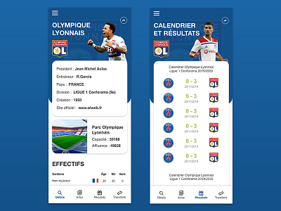 Interface club de foot design football france interface mobile ui