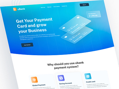 Banking payment system Landing Page design animation bank banking payment branding credit card credit card design design home page icon illustration landing page logo payment vai ubank ubank ui ux vector