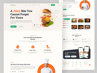 Hungry in - Restaurant Landing Page Design burger delivery design food graphic design hungry in icon landing meat page pizza restaurant restaurant landing page design ui ux