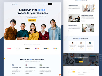 LuminoHR - A Human Resources Landing page design company design hero area hiring is simple hiring prople hr management hr site human resources landing page icon landing page luminohr ui ui design ux ux design website design